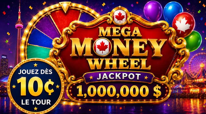 Jeux Mega Money Wheel avec un Jackpot de 1 Million $ au Canada
